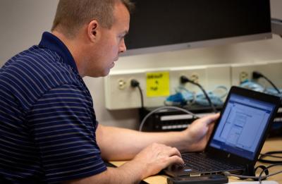 Student in the CNIT Lab.