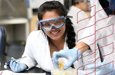 Dietetics students engages in lab test.