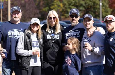 Group of UW-Stout alumni and friends at a football tailgate. 