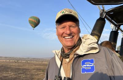 Bryan Albrecht on hot air balloon ride in Africa 