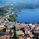 An aerial view of Menomonie, looking north from the UW-Stout campus and downtown.