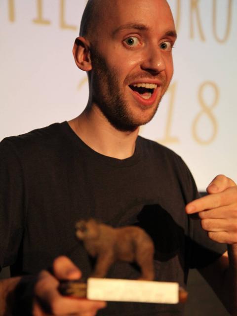 Greg Borman presenting his award at the LA Underground Film Forum.