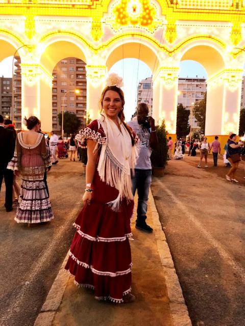 UW-Stout HRTM student Kaylee Harris in her flamenco dress at a festival in Seville, Spain.