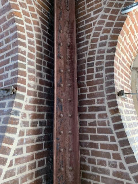 The upper levels of the Clock Tower have a steel skeleton, surrounded by brick walls that are about three feet thick.