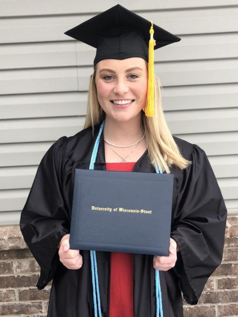 Jessica Daley celebrating her graduation on Dec. 19 from UW-Stout.