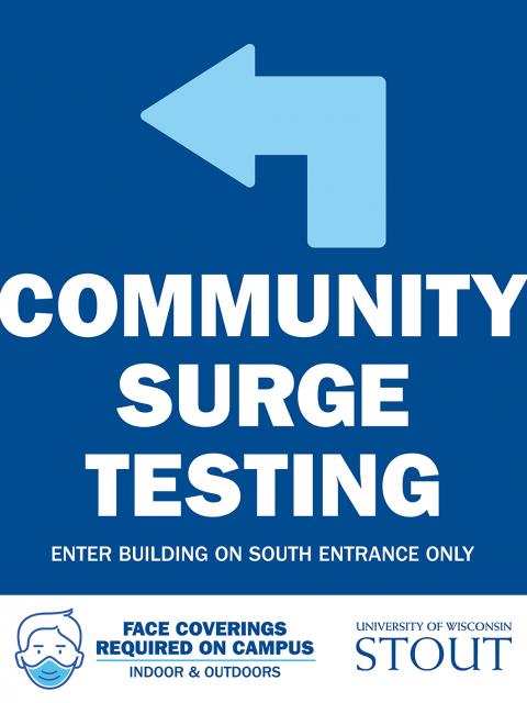 Signs will direct the public to the COVID-19 surge testing site at UW-Stout's Sports and Fitness Center.