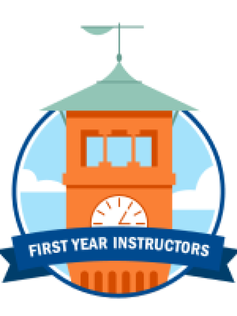drawing of Stout Tower with First Year Instructor banner