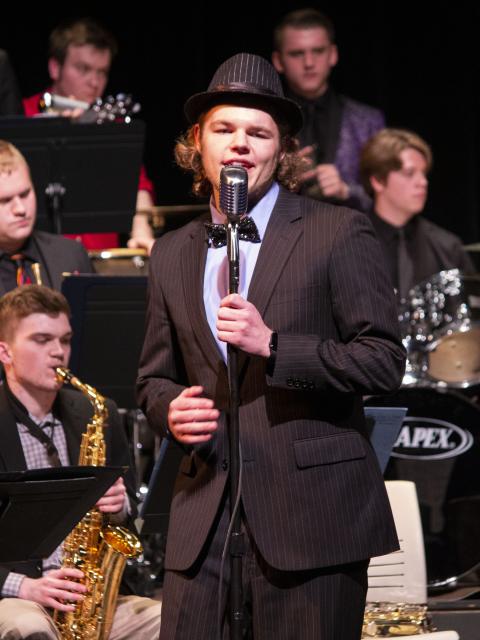 UW-Stout student Sam Poncelet performs at a concert in 2019.