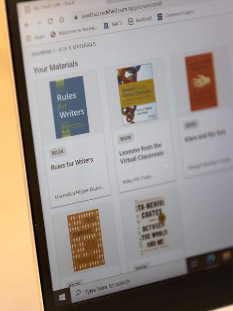 Students at UW-Stout go online to access their digital textbooks, or to download them onto their laptop computer.