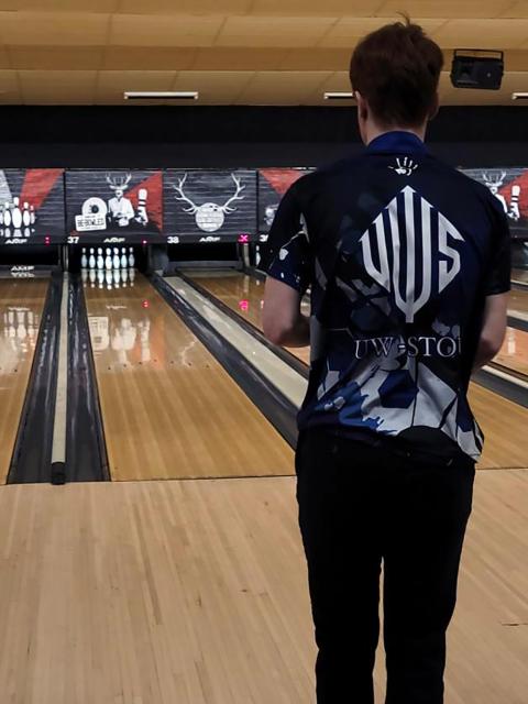 UW-Stout’s Jacob Zondlak takes aim during the Collegiate Club National Championship bowling tournament in Iowa.