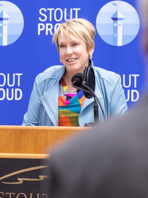 Chancellor Katherine Frank at the mural unveiling ceremony.