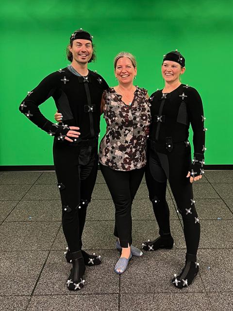 Gordon Bratt, Amy Anderson and Kate Bratt in the Motion Capture Studio