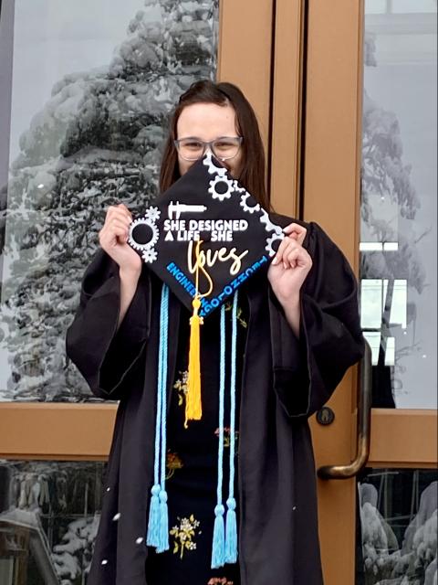 Grace Jones with her decorated graduation cap.