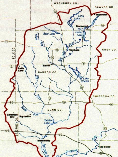 The Red Cedar River watershed in northwestern and west-central Wisconsin includes about 40,000 acres of open water and 4,900 miles of waterways.