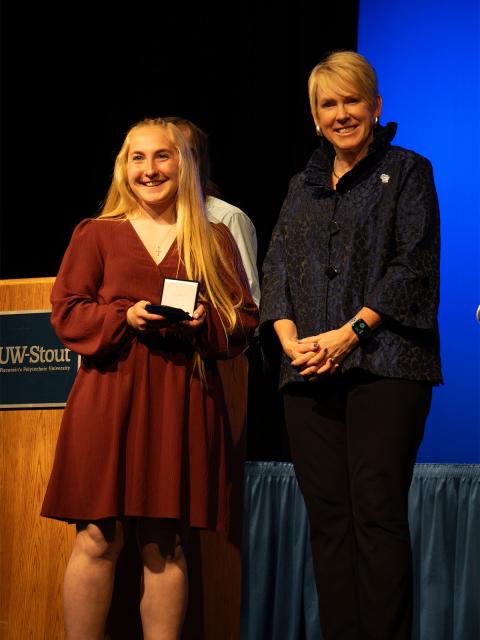 Hannah Timm and Chancellor Katherine Frank at the Leadership Awards
