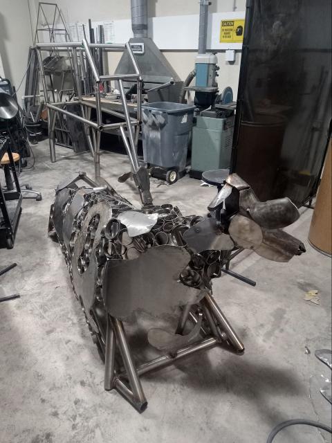 After stainless steel was delivered to campus, the cows took shape in the lab.