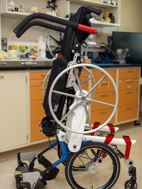 The VA Center’s RECOVER projects include a new type of wheelchair moves up and down and would allow disabled veterans to stand up.
