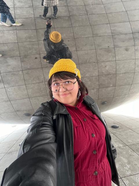Erika Saindon at the Bean sculpture in downtown Chicago.